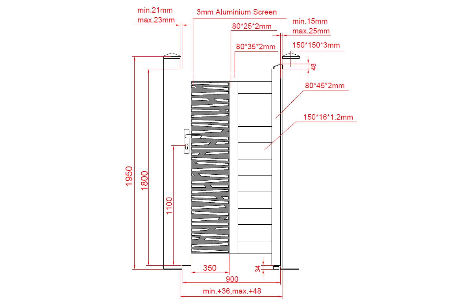 Poarta pietonala metalica din aluminiu 900x1800mm, prefabricata, gri antracit, model  Poseidon