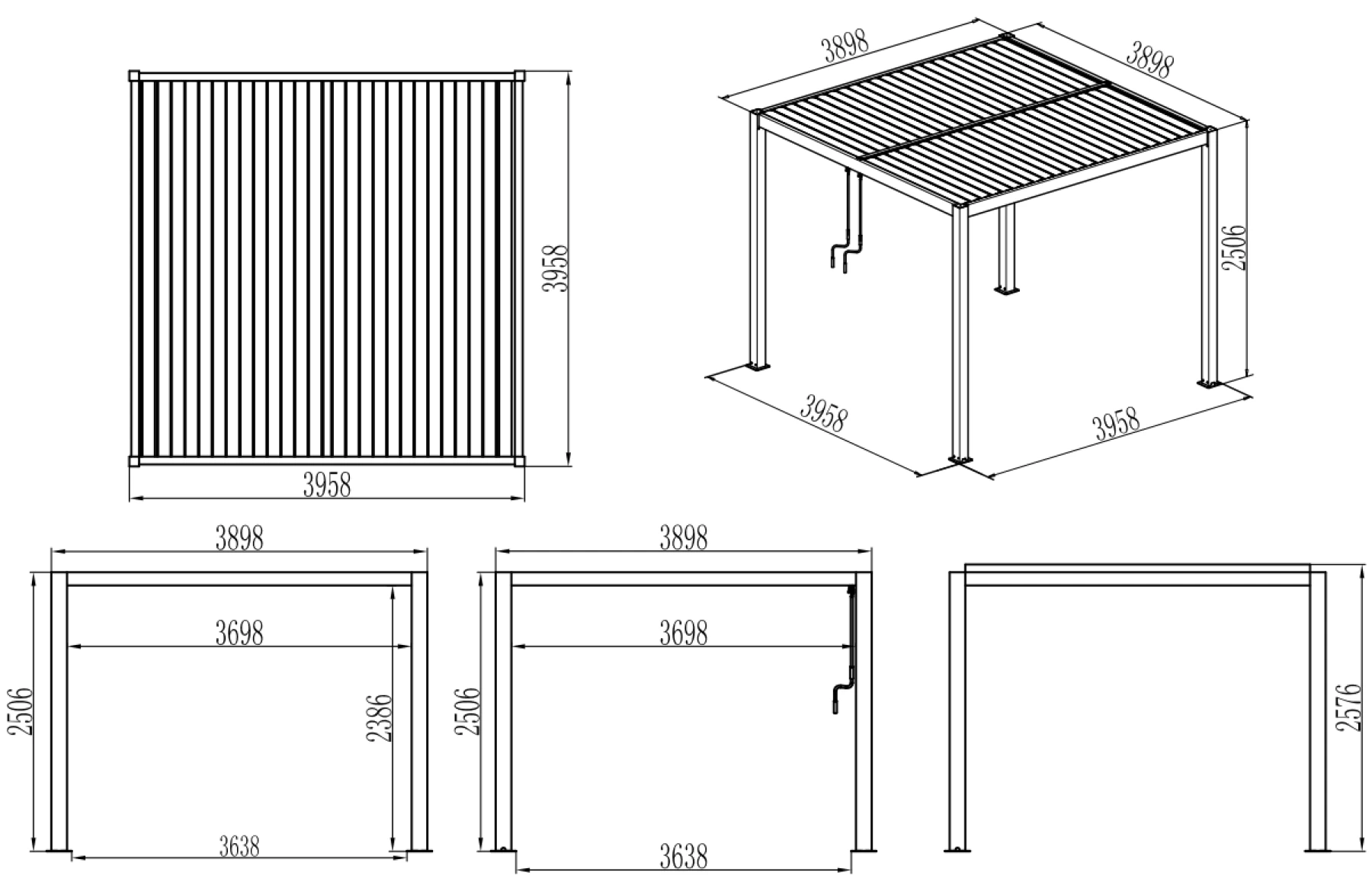 Pergola X Bioclimatica cu LED, Pavilion 4x4x2.5metri , Premium, Aluminiu