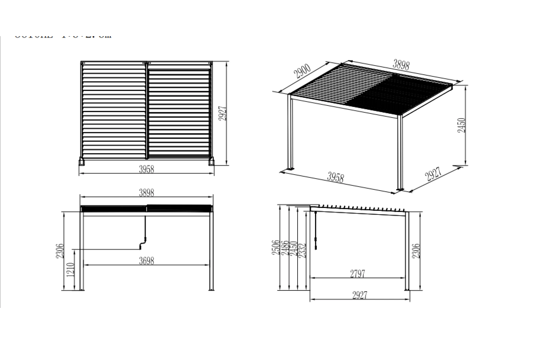 Pergola X Bioclimatica, Pavilion 3x4x2.3metri cu LED, prindere pe casa, Premium, Aluminiu
