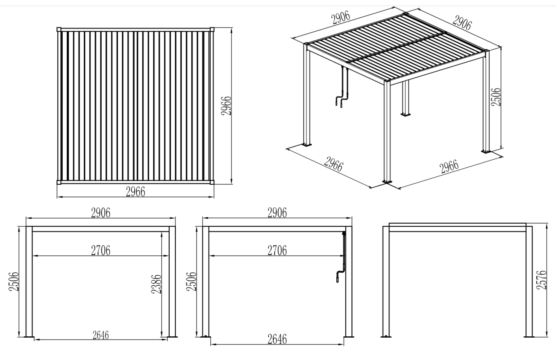 Pergola X Bioclimatica, Pavilion 3x3x2.5metri cu LED, Premium, Aluminiu