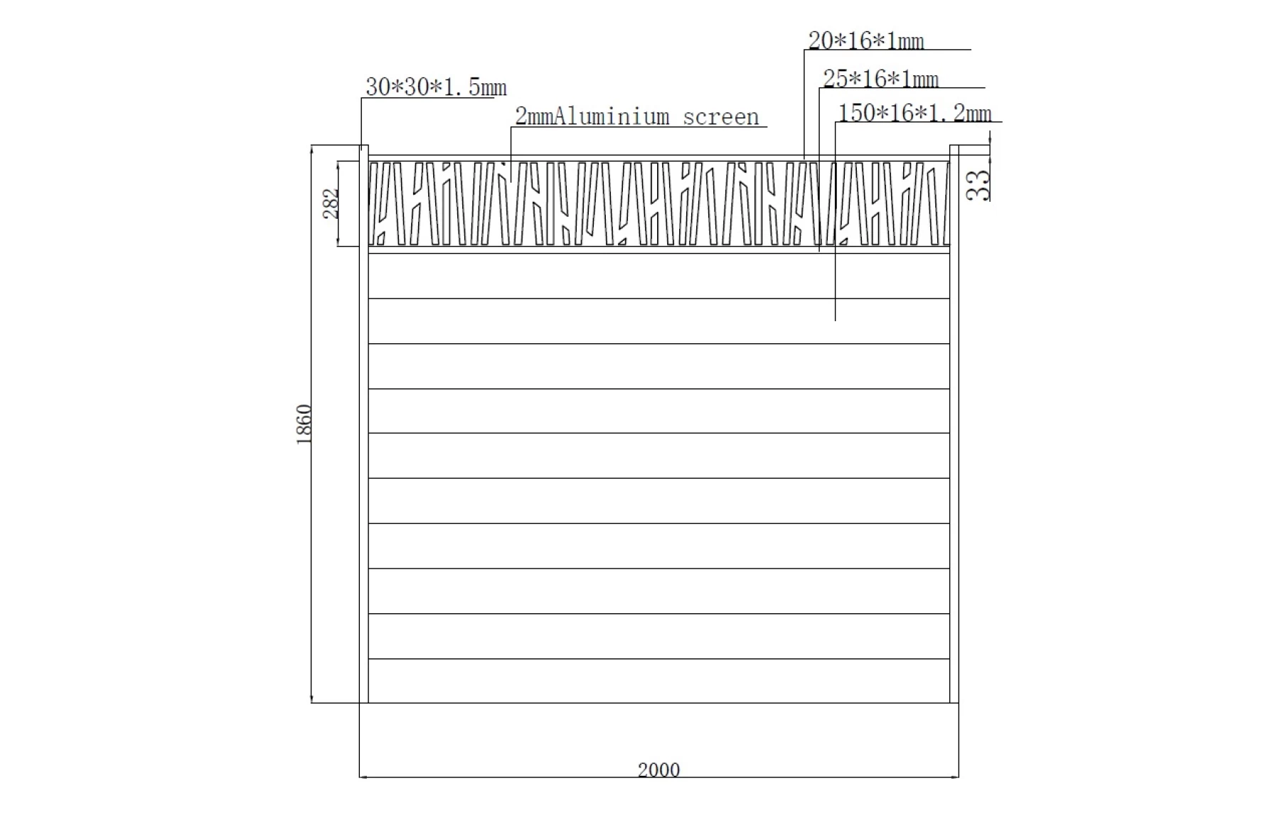Gard metalic din aluminiu, model Poseidon, 2000x1800mm