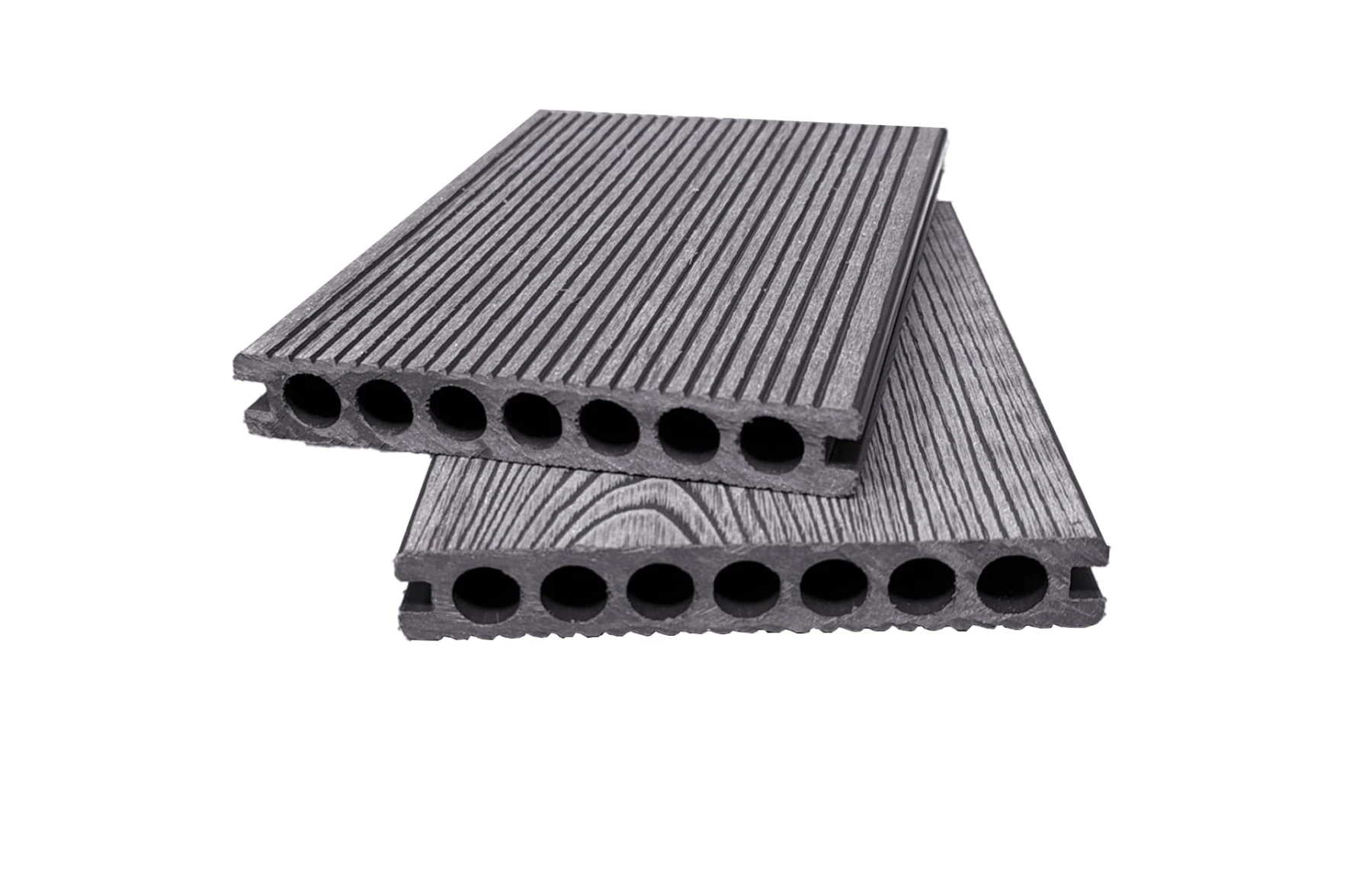 Placă Deck 3D Gri din WPC 148x23mm, L 3800mm, Structura cu Gol Rotund pentru Rezistenta Sporita