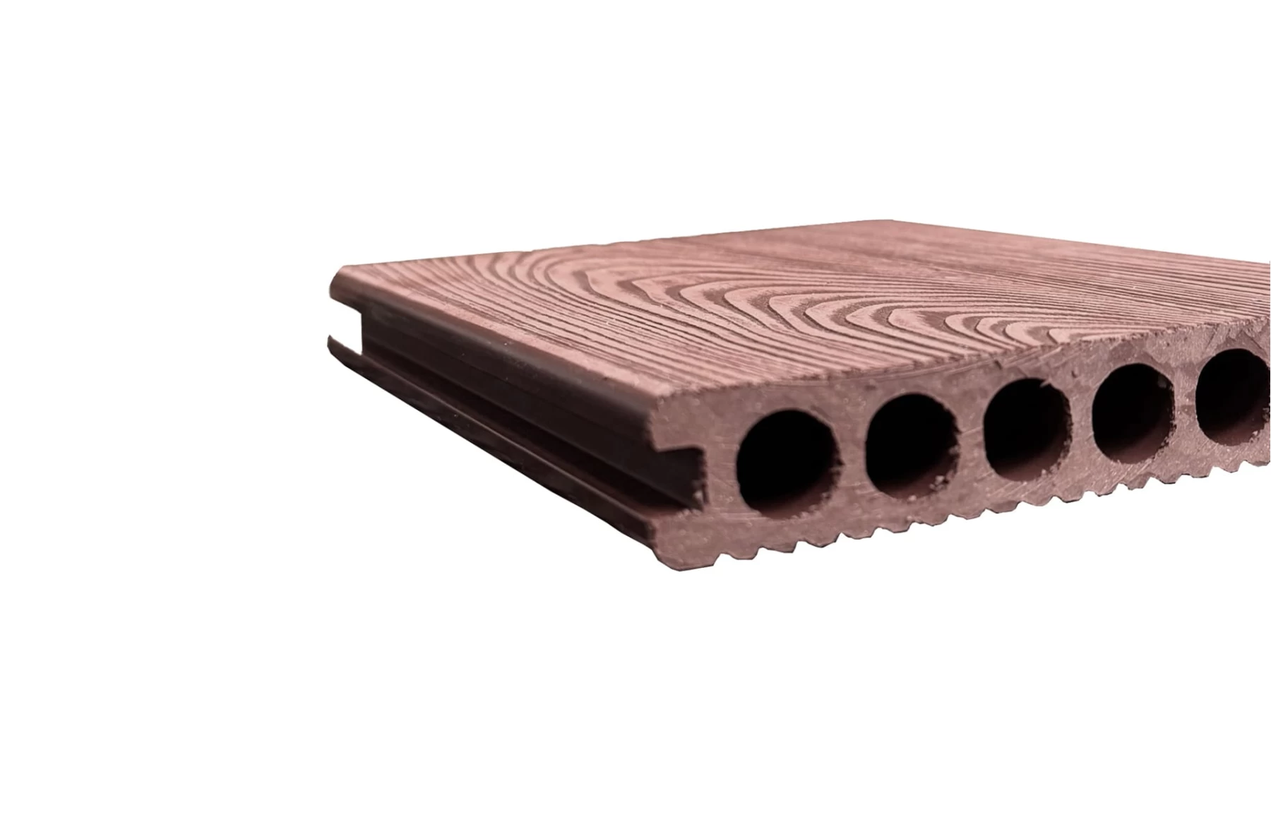 Placă Deck 3D Maro din WPC 148x23mm, L 3800mm, Structura cu Gol Rotund pentru Rezistenta Sporita.