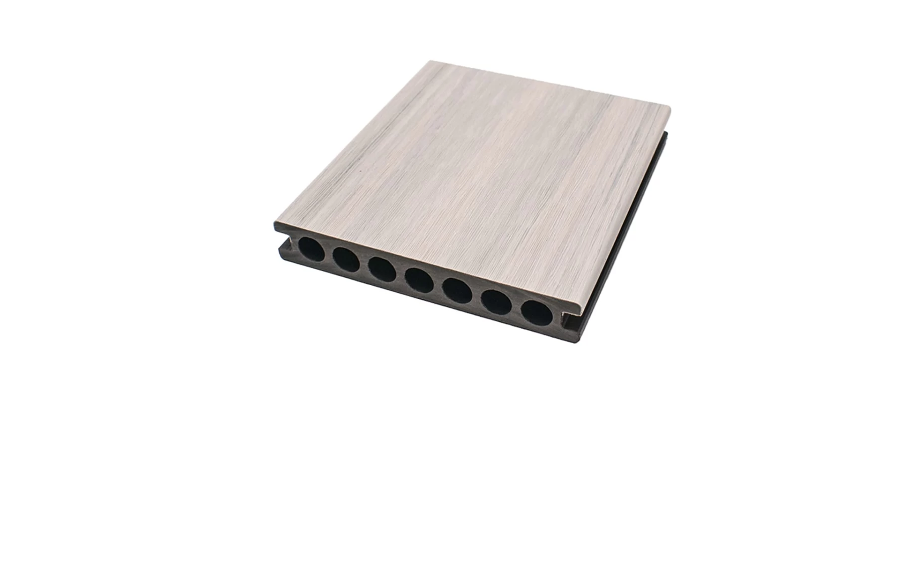 Placă Deck 3D cu 2 fete, din WPC 148x23mm, L 3800mm, Structura cu Gol Rotund pentru Rezistenta Sporita, o fata maro, o fata gri deschis